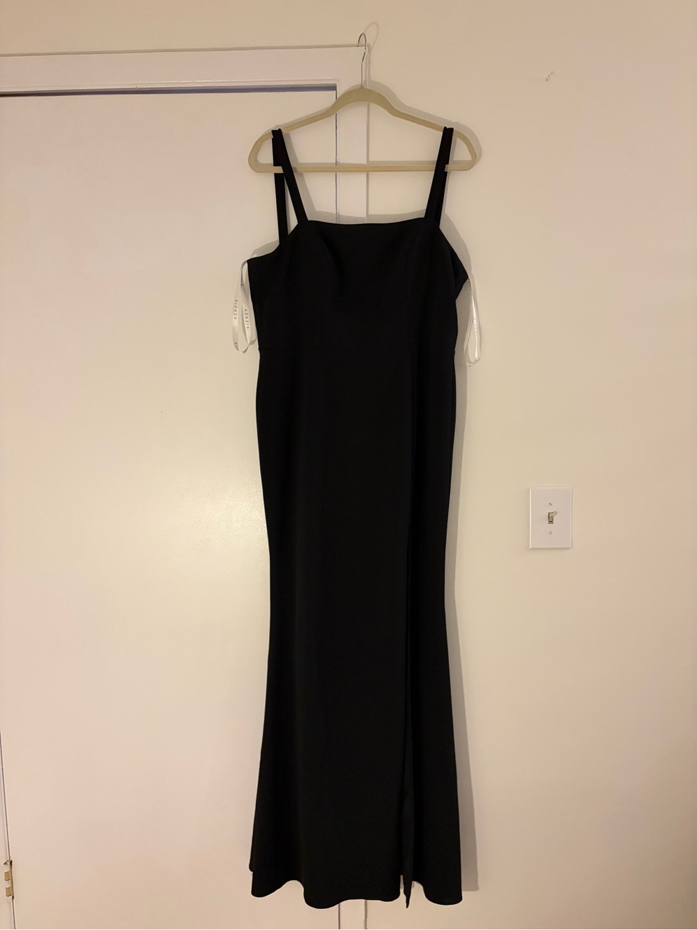Azazie Black Maxi Slip Dress with front slit and Thin Straps